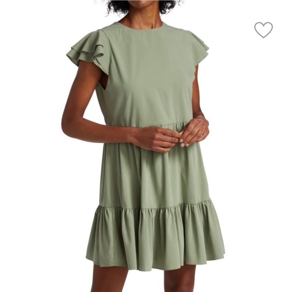Alice + Olivia Sage Green‎ Flutter Sleeve Tiered Mini Dress Size 6 flowy peasant